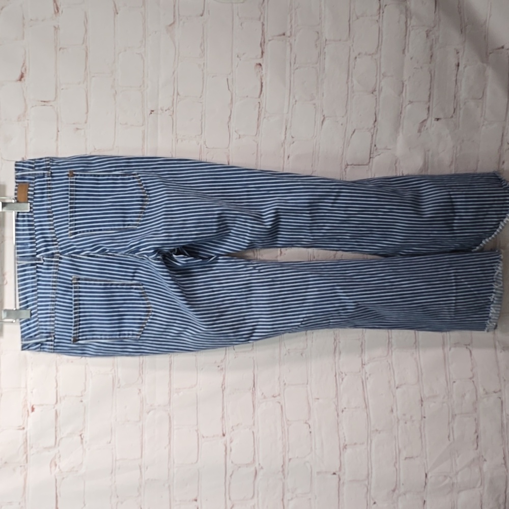 Judy Blue Blue & White Striped Super Flare Raw Hem Jeans Womens Size 16W - Picture 6 of 16